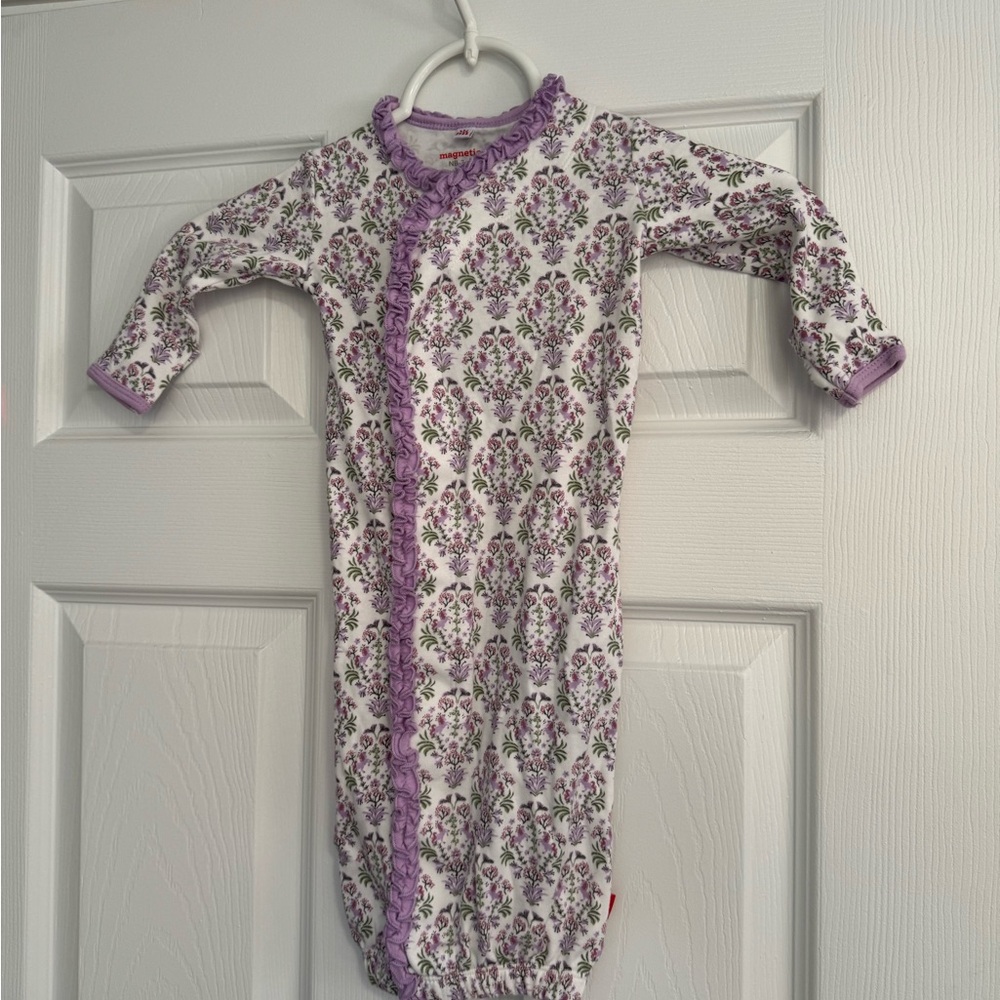 Magnetic Me Lavender Floral Baby Gown with matching hat